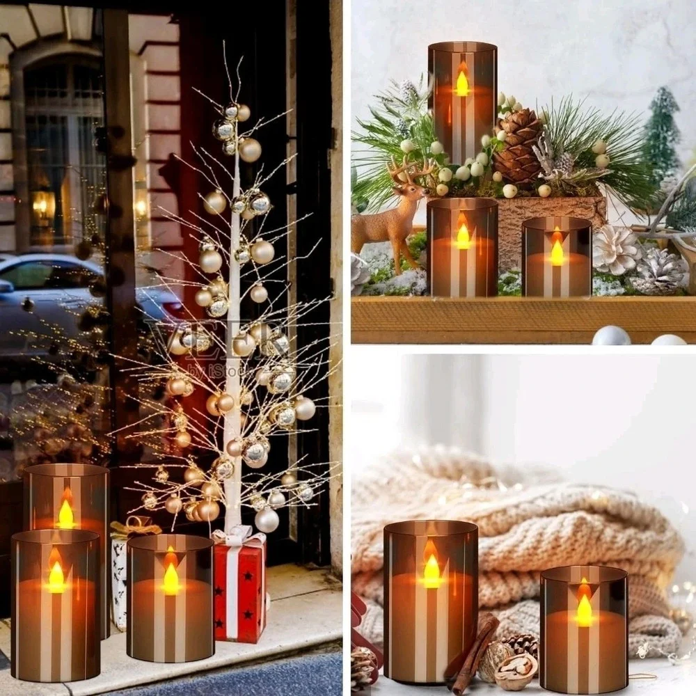Set‎ of 3 Gray Flameless Candles - Flickering Wick LED Electronic Candle Battery